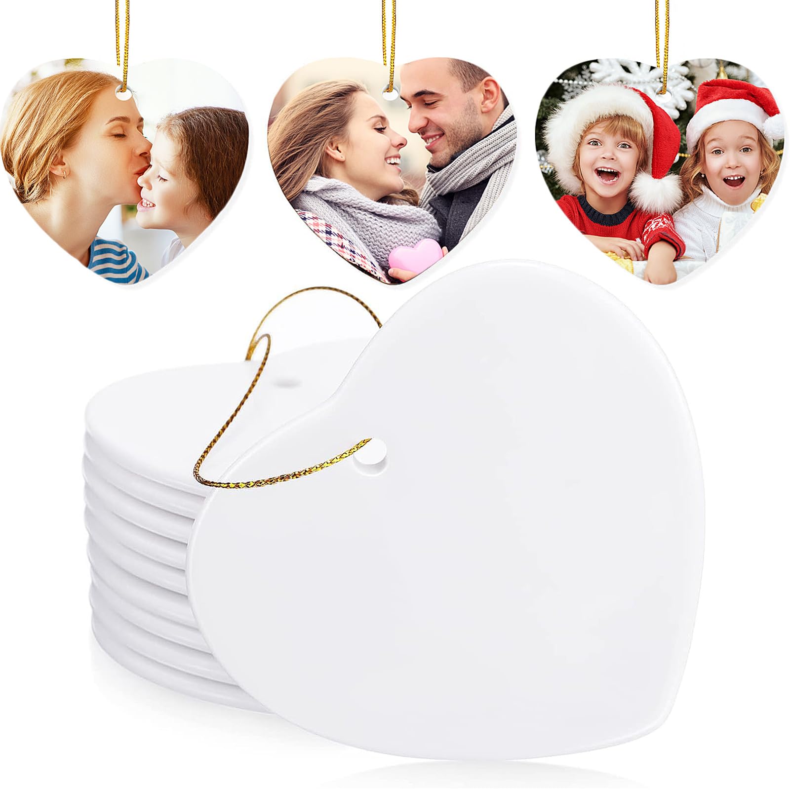 WILLBOND 10 Packs Sublimation Ceramic Ornament Heart Porcelain Ornament Blank Ceramic Ornament for DIY Crafts Valentine