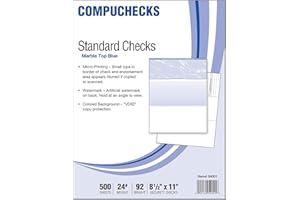 Compuchecks Blank Check Paper - 500 Pack - Computer Security Business Checks, QuickBooks & Laser Printer Compatible - Check On top, Voucher On Bottom - Check Paper Size 8 1/2-11 - Blue Marble