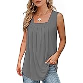 Tank Tops for Women Summer, Pleated Loose Fit Square Neck Sleeveless Tops Flowy Going Out Tops Basic Shirts