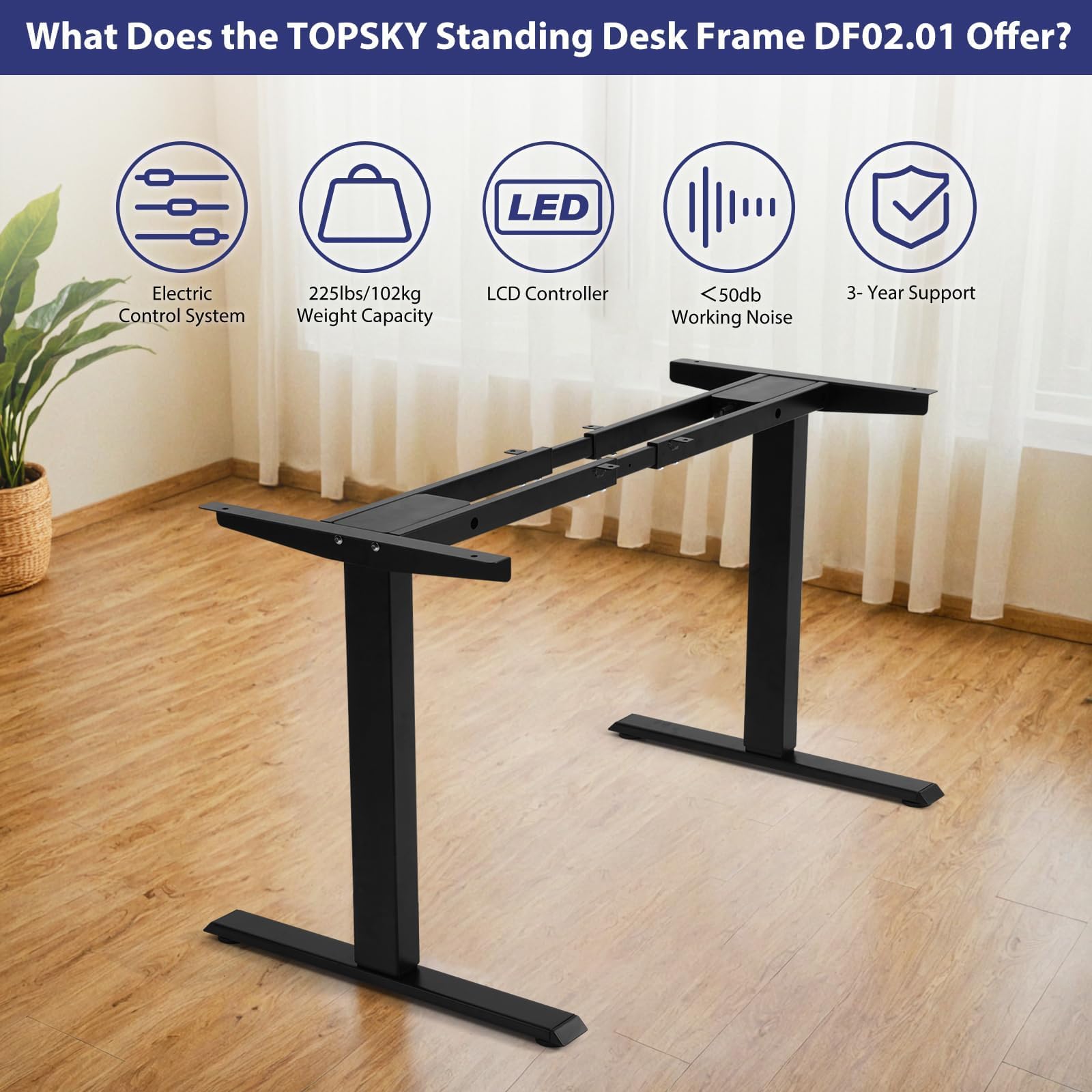 TOPSKY Dual Motor Electric Adjustable Standing for up to 70.8”x31.5” Table Tops, 225 lbs Weight Capacity, Computer Desk for Home and Office (Black Frame only)