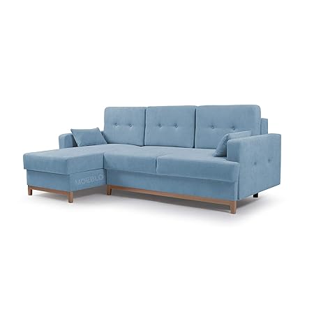 Meublo Canape D Angle Convertibles 4 Place Tissu Sophie Bleu