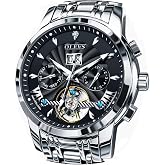 OLEVS Men Automatic Watch Stainless Steel Skeleton Mechanical Date Calendar Luxury Classic Business Waterproof Luminous Wrist Watches