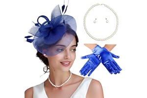 MS.ING Fascinator Hats for Women Tea Party Hats and Gloves Pearl Jewelry Set Kentucky Derby Hat for Cocktail Wedding