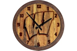 The Fan-Brand NCAA Wisconsin Badgers: Branded Faux Barrel Top Wall Clock - Sports Team Bar Sign Décor - Home Man Cave, Party Decoration - Made On Demand
