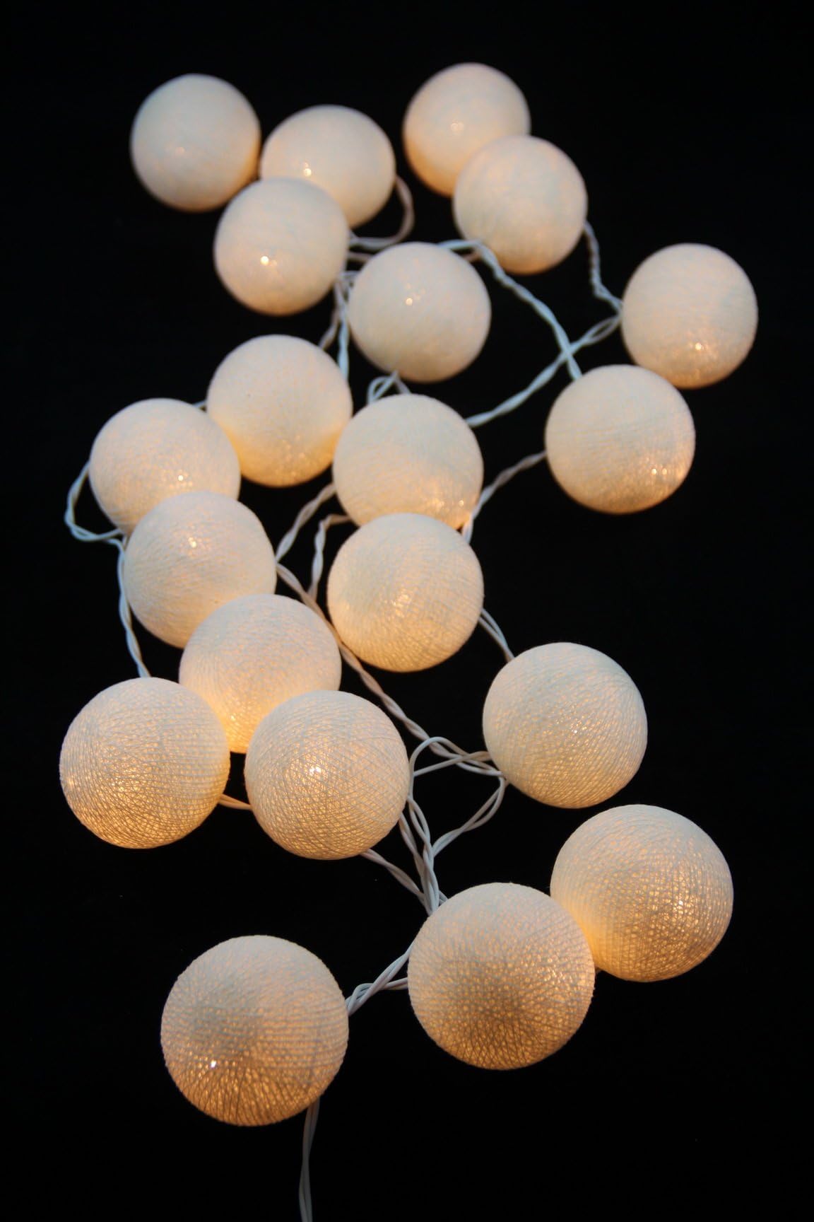 White Cream Cotton Ball String Lights Fairy Lights for Party Decor Wedding Bedroom Garden and Spa Lighting By YooCotton