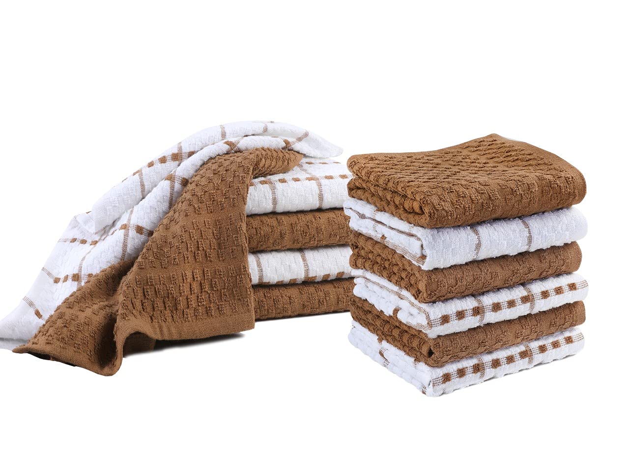 click2style Kitchen Towel Tea Towels Set 100% Cotton Dish Cloths Cleaning Drying Size 38cmx64cm Pack of 12 (Brown)