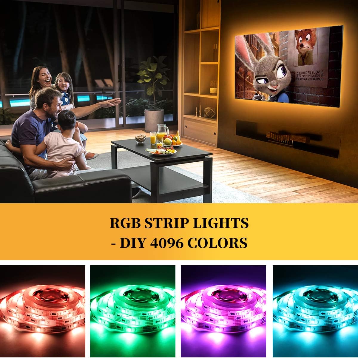 Bason LED TV Backlight, 13.09 ft/399 cm USB LED Strip RGB, DIY 4096 Colours LED Strip with 24 Button Remote Control - Image 3