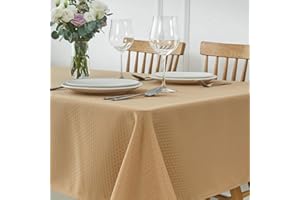 maxmill Rectangle Tablecloth Weaved Pattern Waterproof Spillproof Wrinkle Free Table Cloth, Kitchen Dining Tabletop Decoration, Fabric Table Cover for Holiday Parties, 52 x 70 Inch, Beige