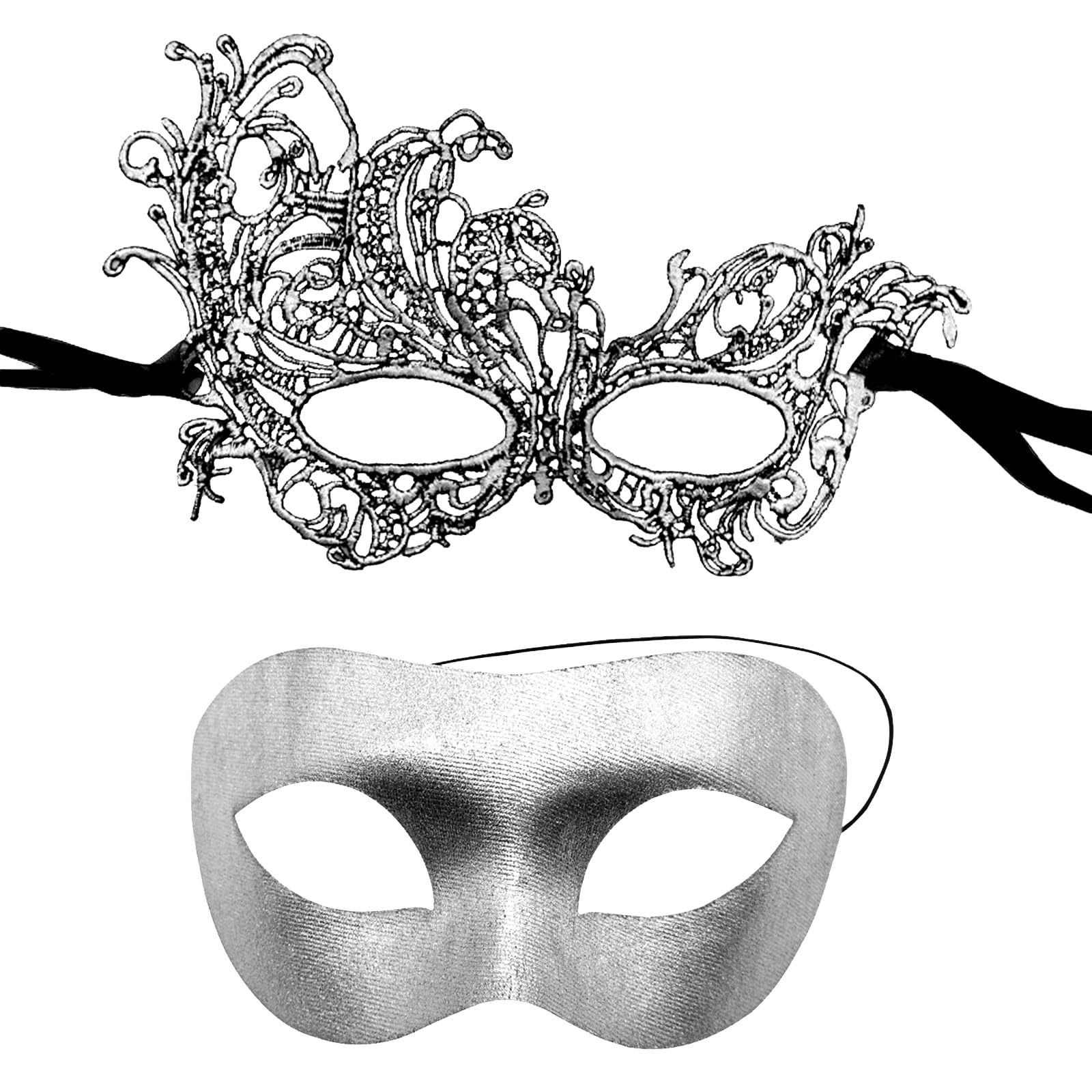 Venetian Masquerade Masks for Couples - Classic Ball & Halloween Masks (Silver)
