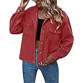 Alaster Queen Women's Corduroy Shacket Cropped Jacket Button Down Casual Lined Long Sleeve Jacket Tops with Pockets