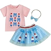 Amnnchya Toddler Baby Girl 4th Fourth of July Outfit USA Shirt Stars Memorial Tutu Skirt Set Little Girl Summer Clothes