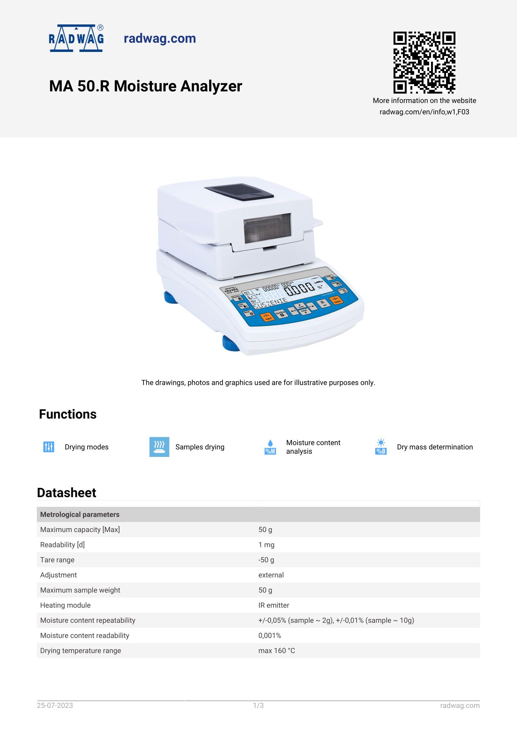 Radwag MA 50.R Moisture Analyzer 50g X 0.001g on Galleon Philippines