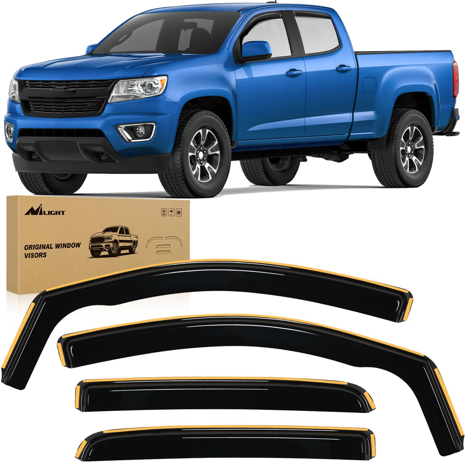 Photo 1 of Nilight in Channel Window Deflectors for Chevy Colorado Crew Cab/GMC Canyon Crew Cab 2015 2016 2017 2018 2019 2020 2021 2022 Rain Guards,Vent Window Visors-4pcs