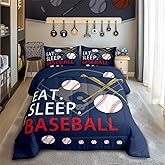 Feelyou Kids Baseball Gaming Coverlet Set Twin Size Navy Blue Comforter Set for Boys Girls Teens Bedroom Decor Softball Comforter Women Men Ball Games Quilt Set with 1 Pillow Case