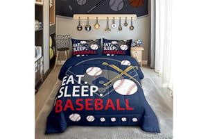 Feelyou Kids Baseball Gaming Coverlet Set Twin Size Navy Blue Comforter Set for Boys Girls Teens Bedroom Decor Softball Comforter Women Men Ball Games Quilt Set with 1 Pillow Case