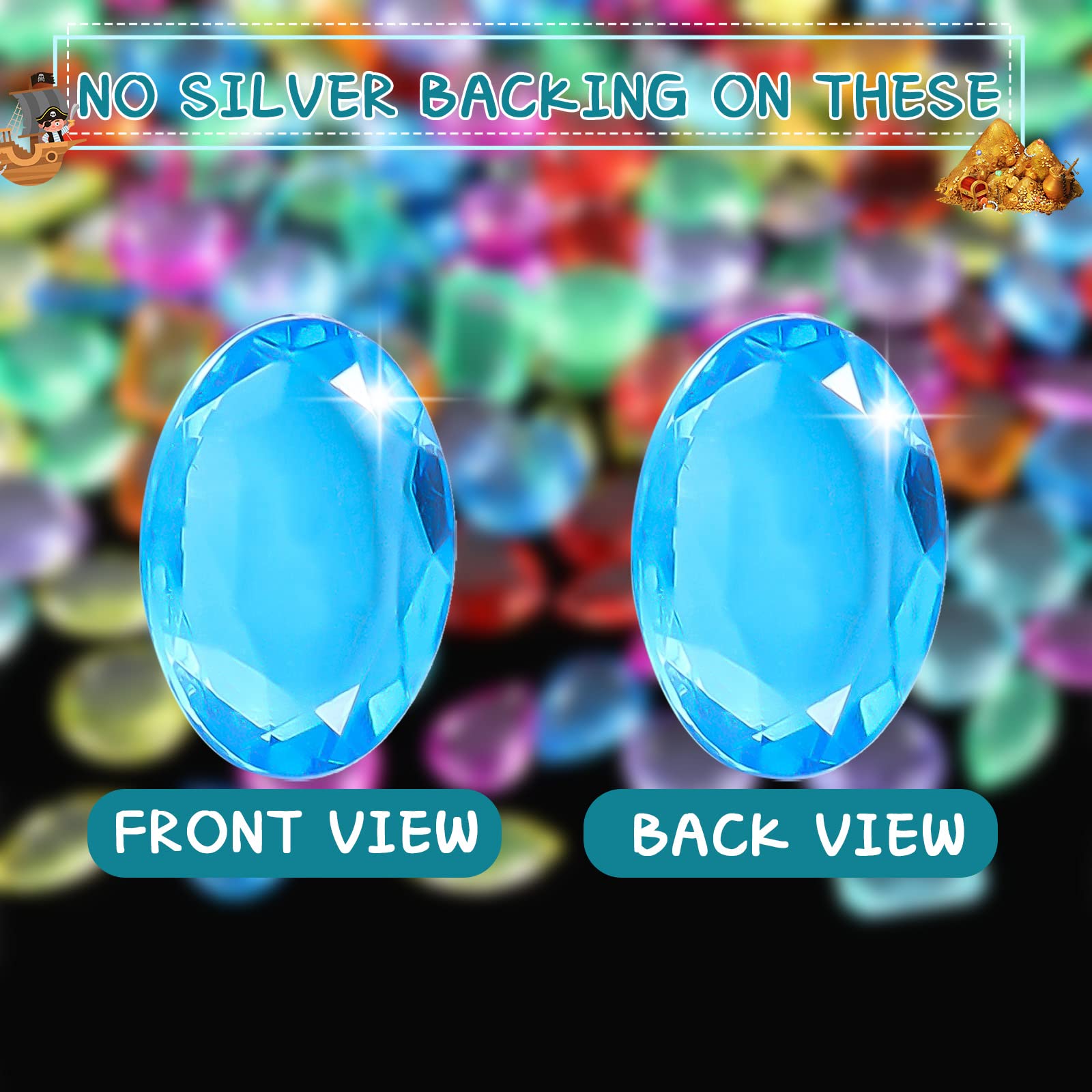 100 Pcs Toy Gems Pirate Treasure Jewels Bling Diamonds Jumbo Acrylic Large Fake Gems Vase Filler Multicolor Plastic Gemstones for Party Table Scatters Decorations Xmas Gift Filling Favors, 6 Styles