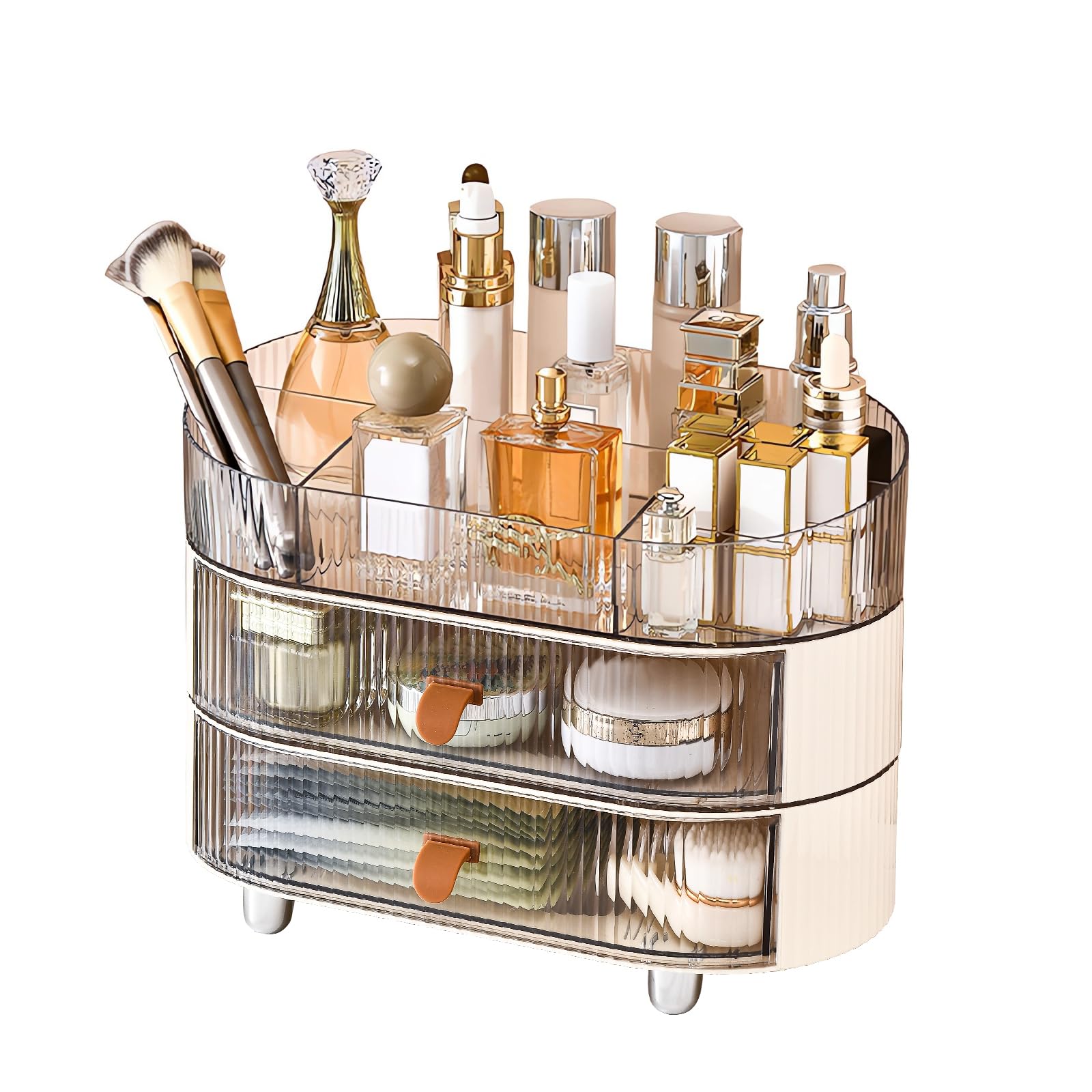 Photo 1 of DASITON Makeup Organizer with Drawer,6 Slots Stackable Makeup Brush Holder,Skincare and Cosmetic Organizer for Bathroom Vanity Countertop Makeup Storage for Cosmetics,Brushes,Lipstick and Jewelry