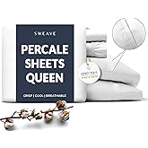 Sweave Percale Sheets Queen – 100% Cotton, Cool & Crisp Hotel-Style Comfort, Breathable & Softer After Each Wash, Fitted Sheet with Deep Pockets, Double-Elastic Corners, Z-Hem Luxury Stitching