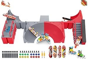 KETIEE Fingerboard Skate Park Kit: 17pcs Finger Skateboard Ramp Set with Exclusive 11 Ramps 4 Mini Skateboards & Roller Skates, Large Finger Skatepark Training Props Toys Gifts for Kids Ages 6 and up