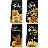 COWEB Boho Botanical Bathroom Hand Towels Set of 4, Relax Breathe Soak Unwind Decorative Hand Towels for Gym Yoga Spa Bathroom Decor, 16x24 Inches(Style K)