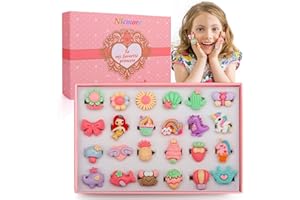 Nicmore Adjustable Rings Gift for Girl: Jewelry Rings for 3 4 5 6 7 8 9 10 11 12 Years Old Girl Gifts | 24PCS in Box Cute Ring Toys for Toddlers Pretend Play and Dress Up No Duplication