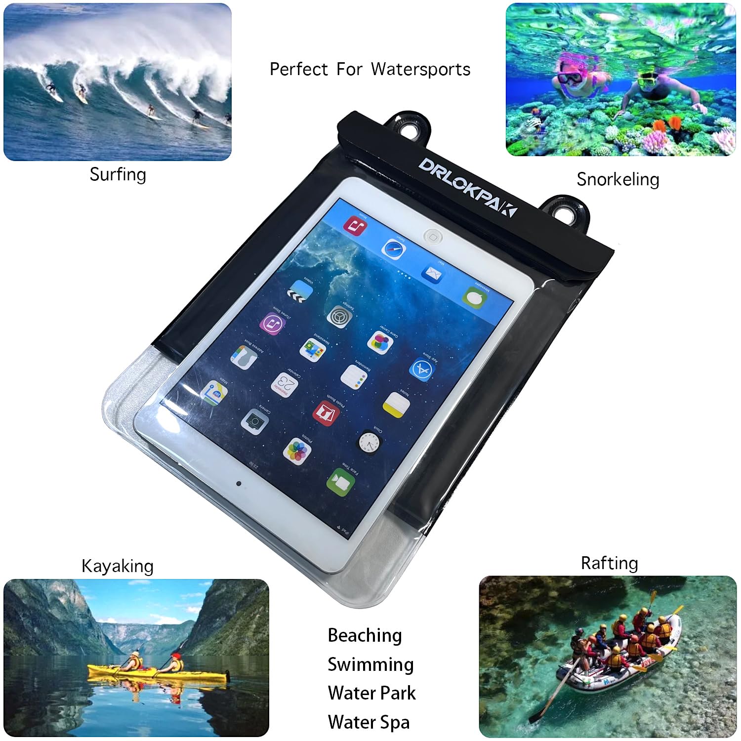 DRLOKPAK Waterproof eReader Case Cover Tablet Holder Floating Dry Bag Pouch for Kindle Paper White Oasis Fire 7 HD 8 Nook HD 9 Kobo Libra 2 iPad mini Tab 7 Nexus 7