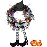 SHAVINGFUN Halloween Wreath-Halloween Wreaths for Front Door | 24 Inch Witch Wreath with Hat Witches Legsl Pumpkin, Decorations Door,Porch,Window,Indoor and Outdoor Decor