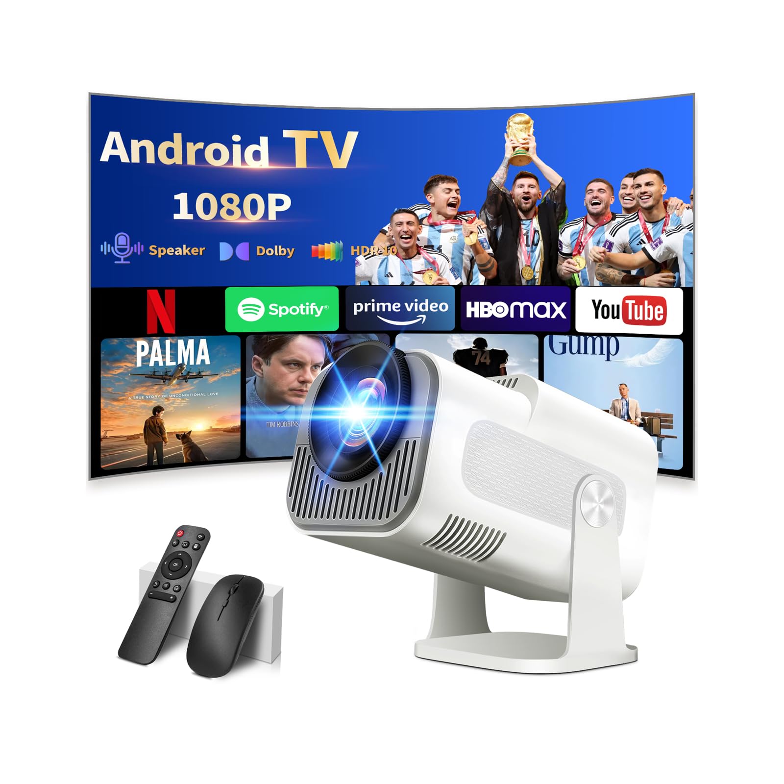 Photo 1 of ?Built-in Apps?Mini Projector 1080P, 4K Projector Full HD with WIFI 6 and Bluetooth 5.2, Support 270° Rotatable Portable Projector with Auto Keystone Correction,Compatible with Phone/HDMI/USB-White