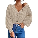 GORGLITTER Women's Cropped Cardigan Sweaters Light Weight Button Up Chunky Knit Long Sleeve Trendy 2025 Outfits