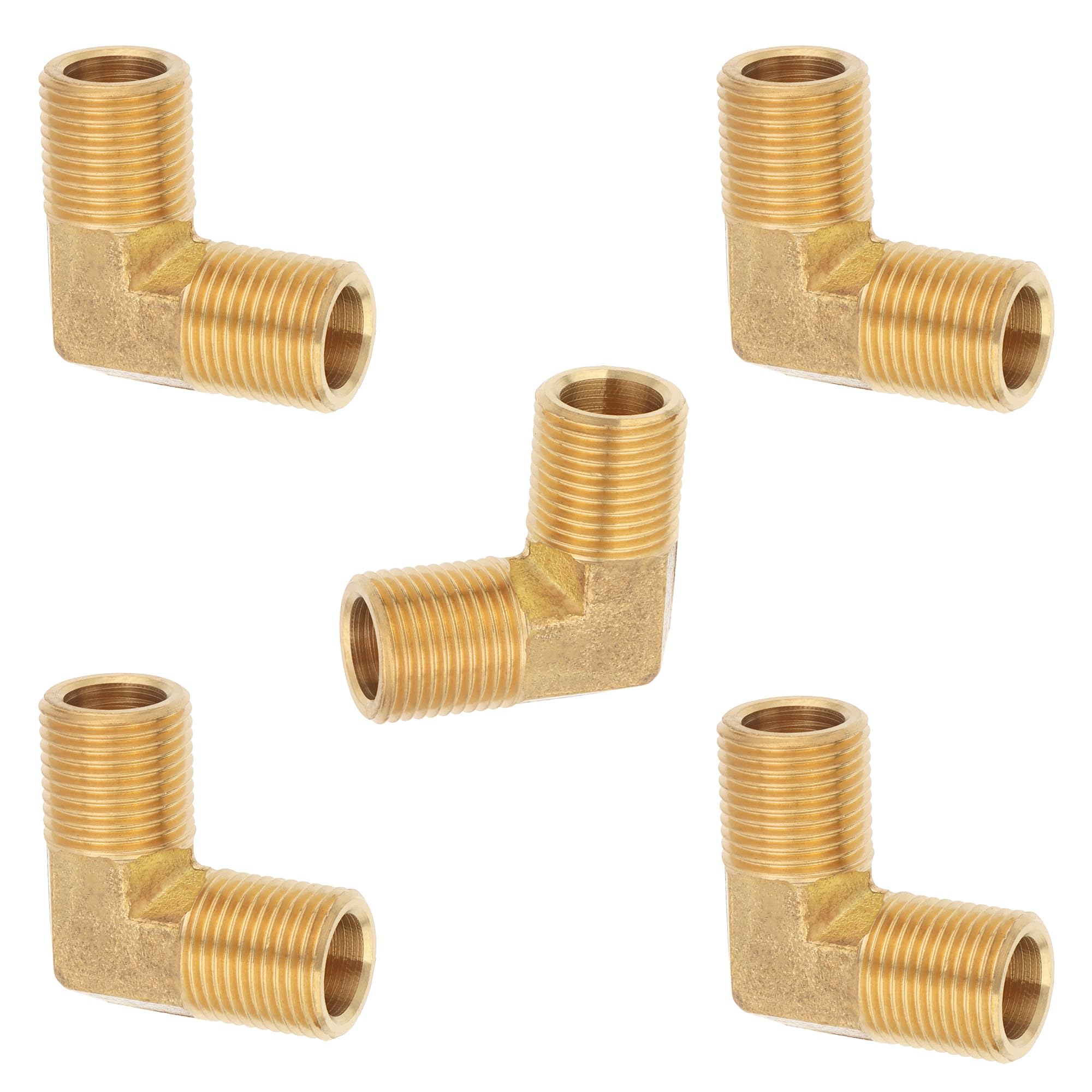 LTWFITTING Brass Pipe Male 90 Deg Elbow Fitting 1/2-Inch BSPT Water Fuel (Pack of 5)
