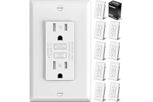 ELECTECK 10 Pack GFCI Outlets 15 Amp, Tamper Resistant (TR), Ultra Slim GFI Receptacles with LED Indicator, Ground Fault Circuit Interrupter, Decor Wallplate Included, ETL Listed, White