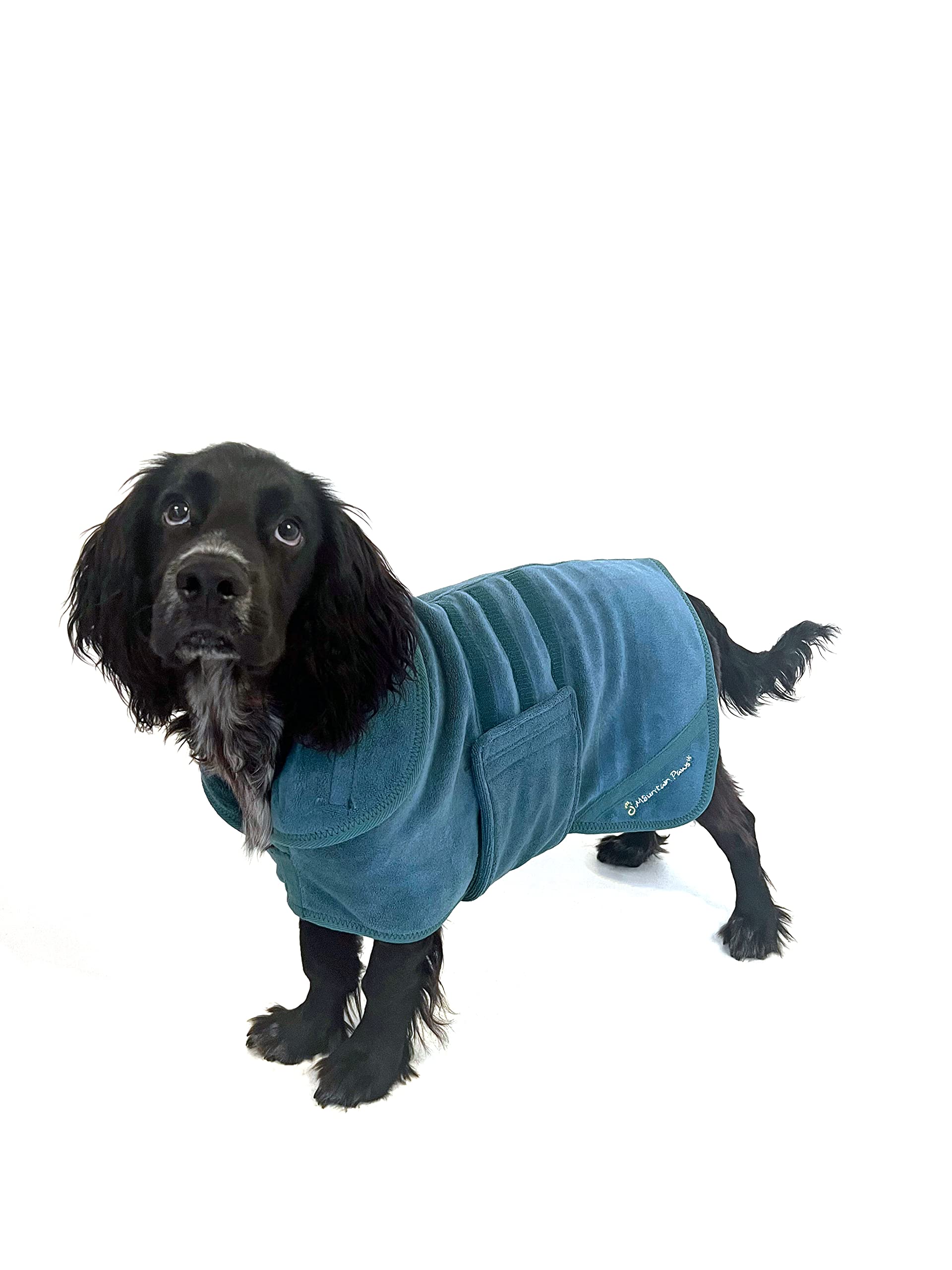 Mountain Paws Dog Drying Robe | Microfibre Towel | Super Absorbent or Puppy Bathrobe with Adjustable Collar/Hood & Belly Strap | Soft | Fast, Blue