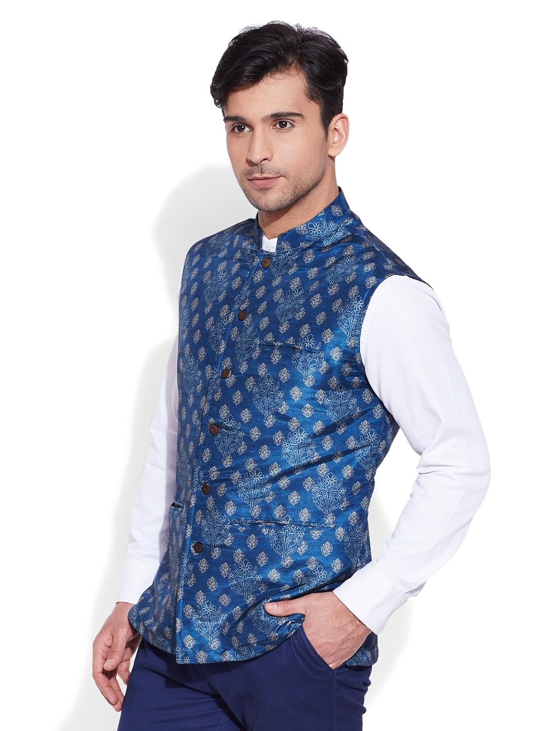 very me men's designer blue digitally printed nehru jacket
