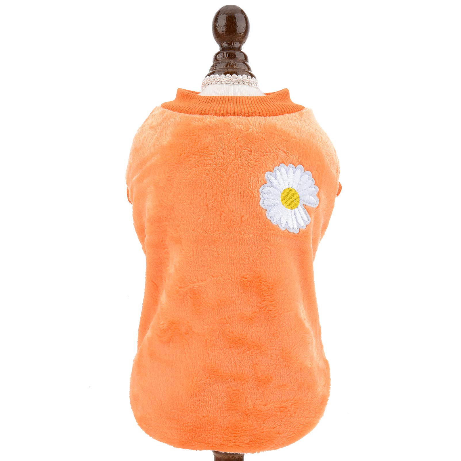 SMALLLEE_LUCKY_STORE Pet Fleece Jumper for Small Dogs Cat Girl Boy Cozy Soft Pullover Sweater Shirt Sweatshirts Warm Winter Coat Puppy Yokie Chihuahua Clothes Flower Pattern,Orange,Size XL
