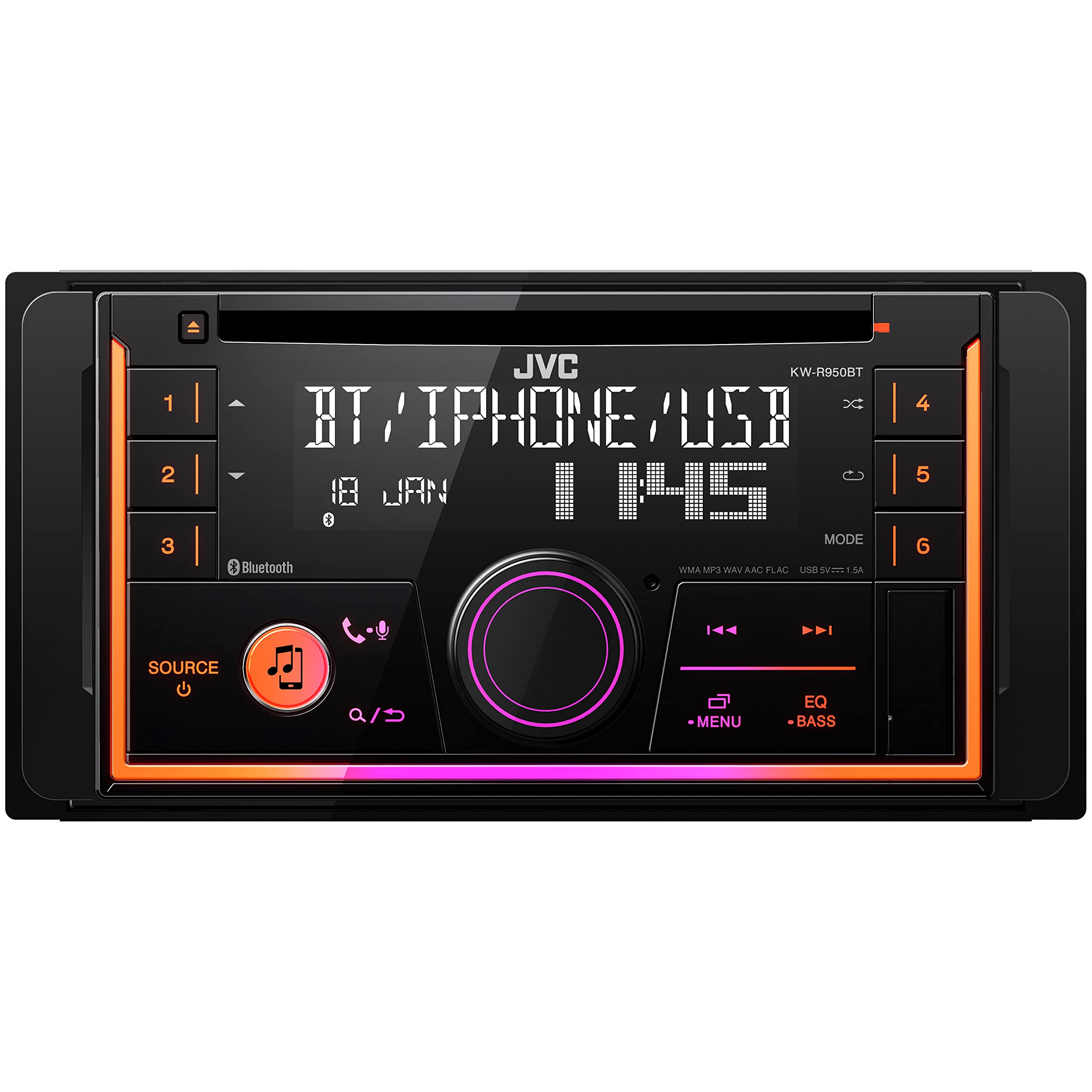 JVC KW-R950BTS Bluetooth Car Stereo Receiver with USB Port – LCD Display - AM/FM Radio - MP3 Player - Double DIN – 13-Band EQ (Black)
