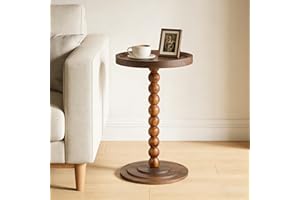 ALSKHEAS Small Round Side Table, Drink Tables for Small Spaces, Pedestal Side Table with Solid Wood Leg, Modern Accent End Ta