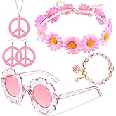 Tondiamo 5 Pcs Kids Hippie Costume Accessories 60s 70s Toddler Girl Outfit Boho Peace Sign Daisy Flower for Halloween Cosplay