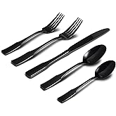 Alata Kate Black Mirror 40-Piece Silverware Set,Service for 8,Stainless Steel Flatware Set,Mirror Cutlery Set,Dishwasher Safe