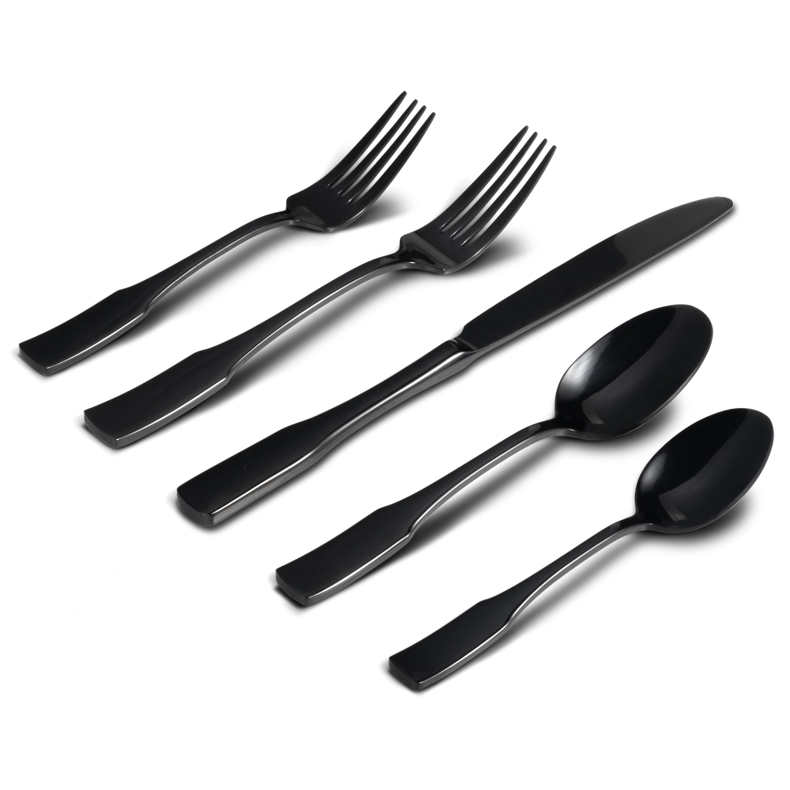 Alata Kate Black Mirror 40-Piece Silverware Set,Service for 8,Stainless Steel Flatware Set,Mirror Cutlery Set,Dishwasher Safe Image