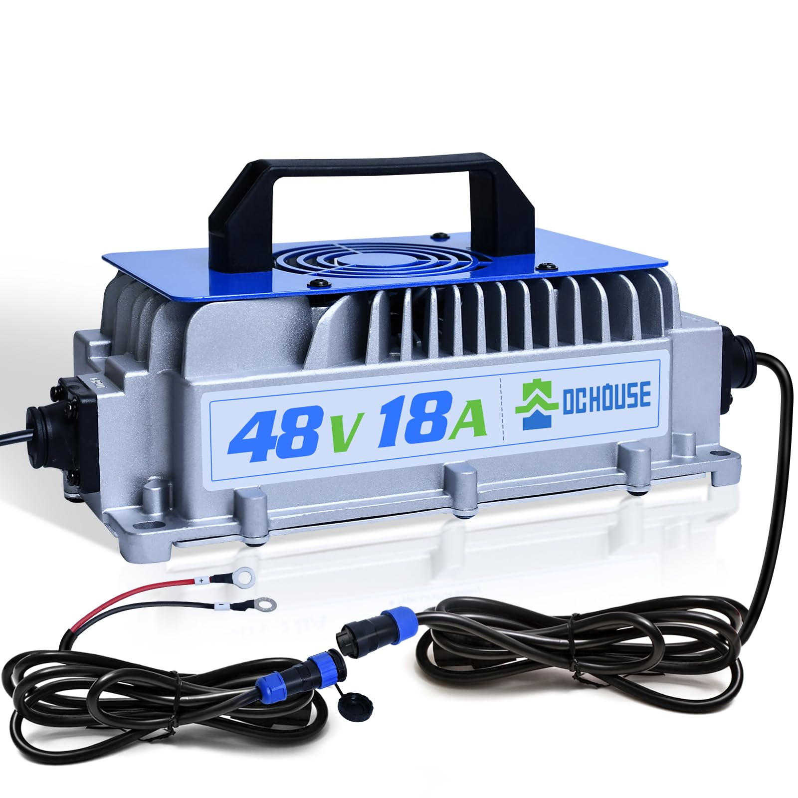 Photo 1 of DC HOUSE 48V 18A Lithium Battery Charger, 900W Fast Charger, Charging Efficiency ? 93%, IP65 Waterproof Anti-Fall with Cooling Fan, Suitable for 48V Golf Cart/Forklift/Ship Lithium Battery