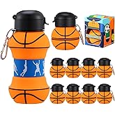 Layhit 8 Pcs Basketball Party Favors 18oz Collapsible Basketball Water Bottle for Kids Silicone Sport Water Cups for Players Lovers School Team Gifts Travel Sport Theme Party Accessories