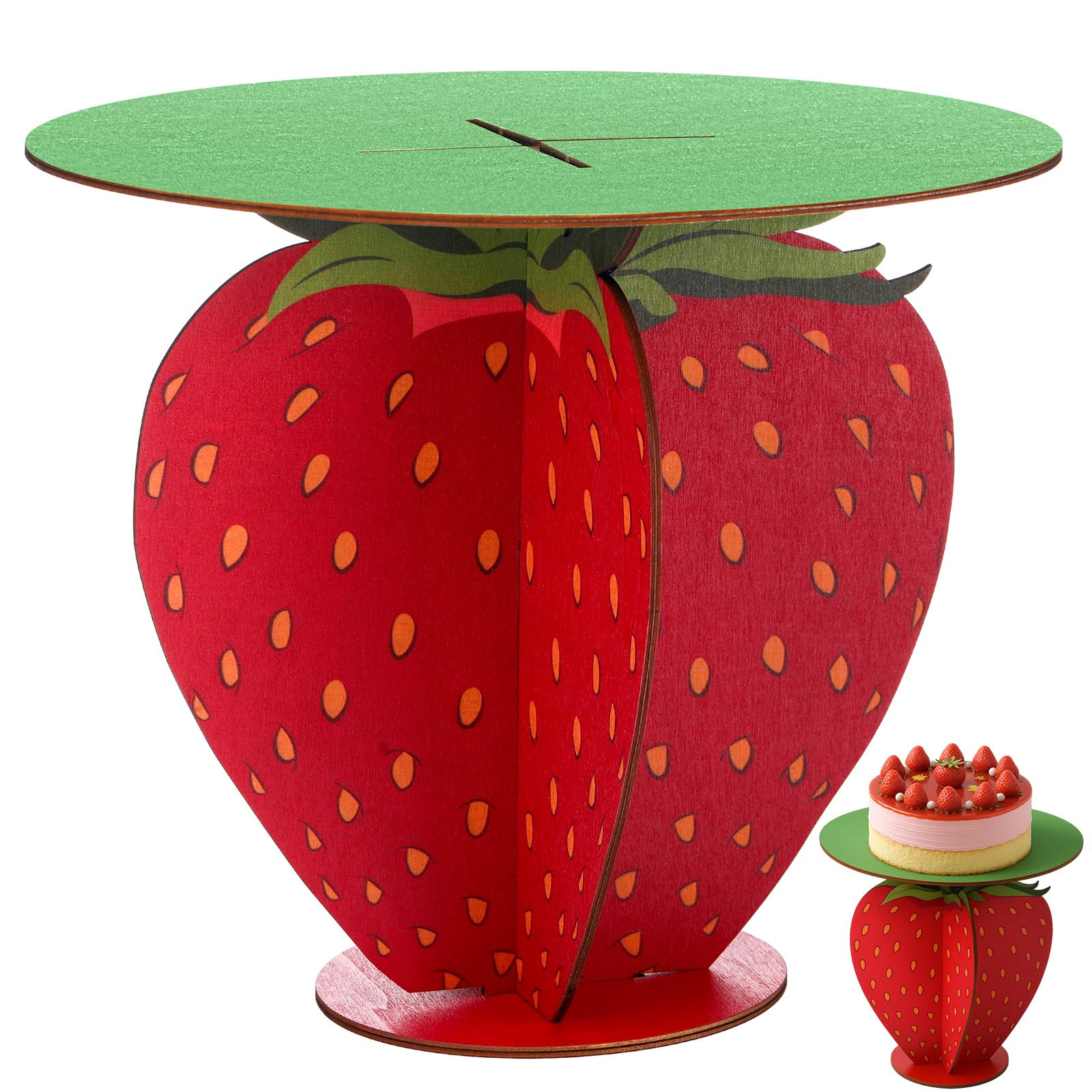 Photo 1 of 12 Inch Wood Strawberry Cake Stand Berry First Birthday Cupcake Holder for Strawberry Party Birthday Decorations Fruit Dessert Tower for Baby Shower Summer Holiday Party Table Decor Supplies