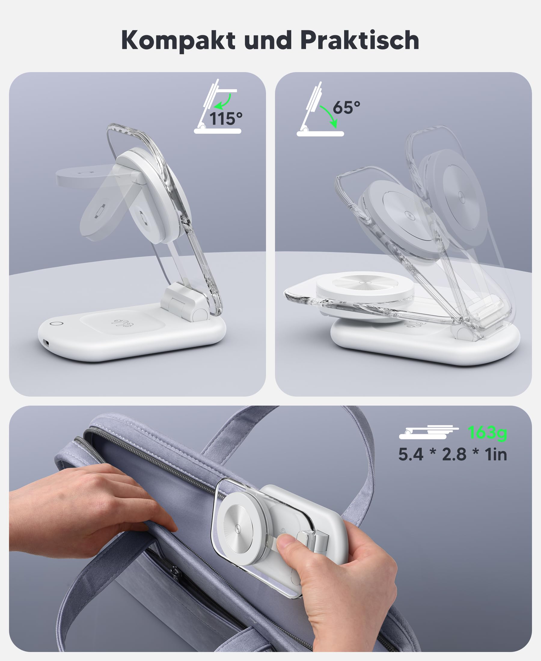 Mag Safe Ladegerät, Ladestation Apple Watch und iPhone, 3 in 1 Mag Safe Ladestation Kompatibel mit iPhone 17e 17 16 15 14 13 12 Pro Max/Air/Plus/Pro, für Apple Watch 10/9,Airpods 3/2/Pro,faltbar 6