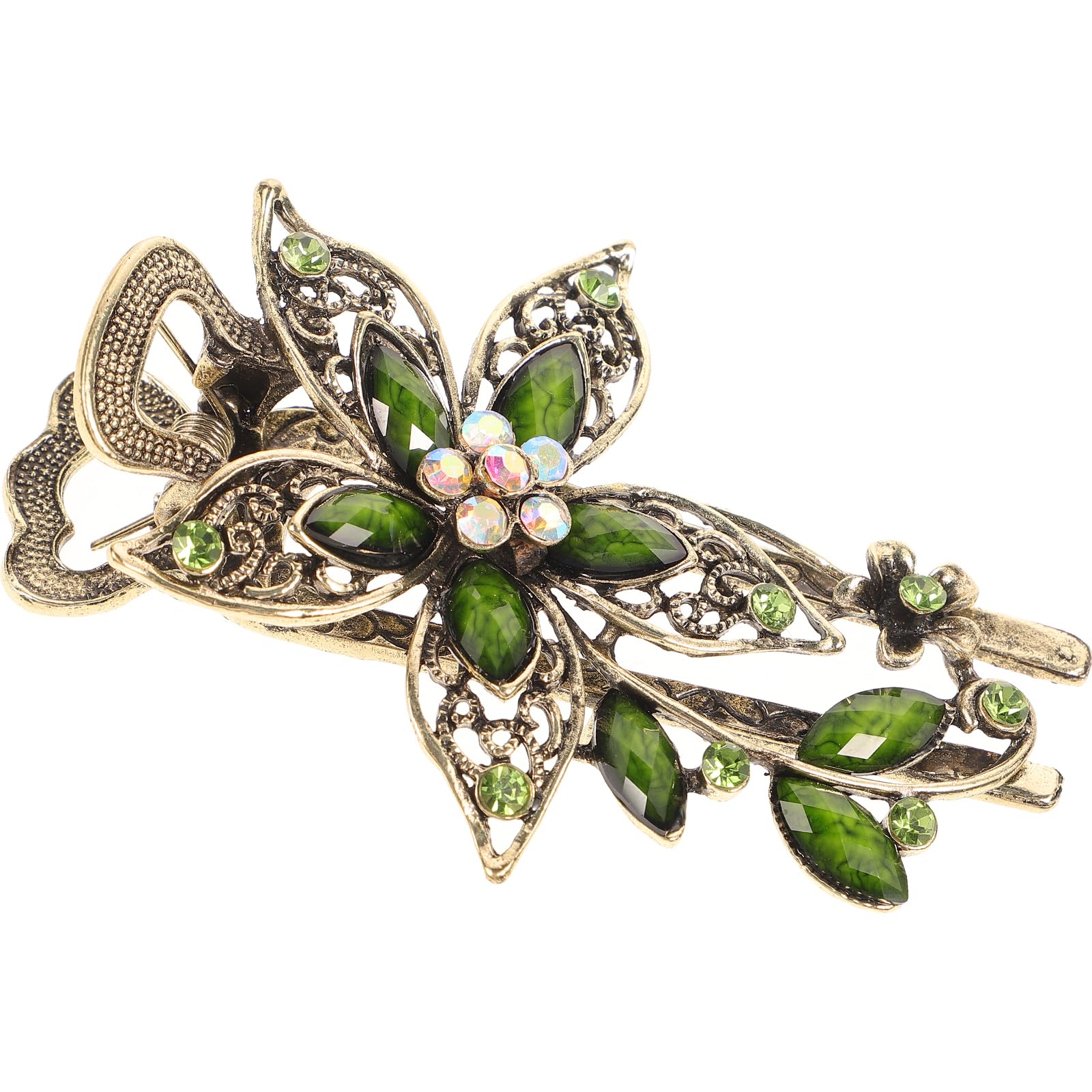 FRCOLOR Green Vintage Hair Clips Jewelry Crystal Flower Hairpins French Barrettes Hair Accessories for Women Girls