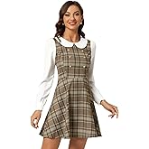 Allegra K Women's Peter Pan Collar Contrast Color Button Decor A-Line Preppy Plaid Mini Dress