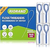 RioRand Floss Threaders, Essential Tool for Maintaining Oral Health with Braces, Bridges, and Implants (200Count)