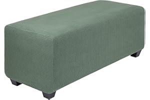 PiccoCasa High Stretch Stool Cover with Elastic Bottom, Soft Slipcover Jacquard Fabric Small Checks Rectangle Storage Stool C