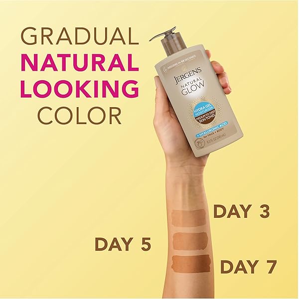 JERGENS NATURAL GLOW HYDRA GEL MOISTURIZER, HYALURONIC ACID TANNING LOTION, HYDRATING TANNING GEL, FRAGRANCE-FREE SELF TANNER, MEDIUM TO DEEP SKIN TONES 8.3 OZ
