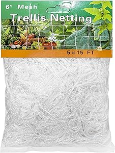 HDONG Trellis Netting 5 x 15ft, Trellis for Climbing Plants, Garden Heavy-Duty Polyester Plant Trellis Netting, Garden Mesh Netting for Blueberry Bushes,Cucumber. (6" Mesh)