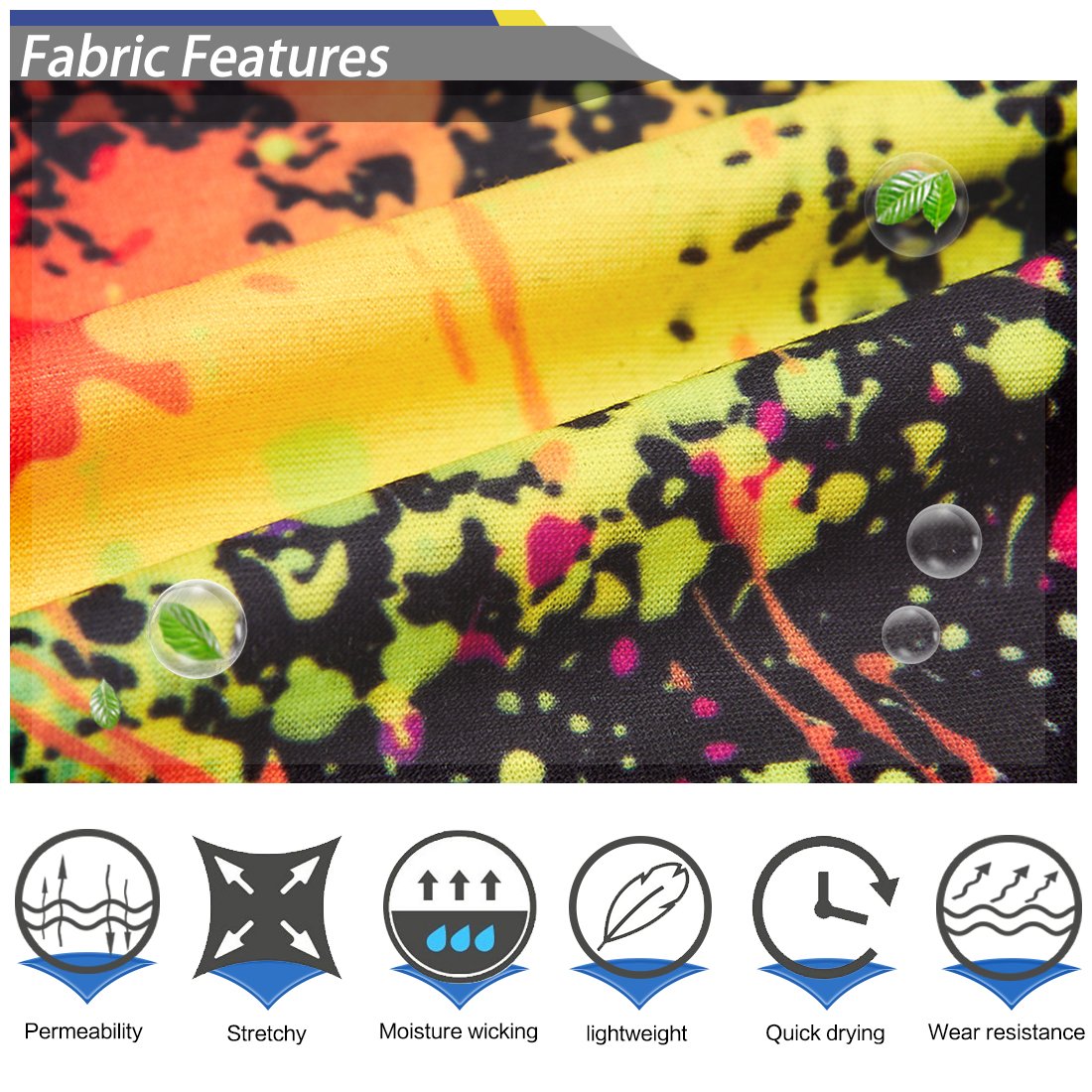 TUONROAD 3D Printed Colorful Paint Tie-Dye Black Seamless Hot Bandana Headband Mask Sweatband Lady MensMultifunctional Headwear Head Wrap Neck Gaiter Face Sun Mask for Cycling Fishing Hunting